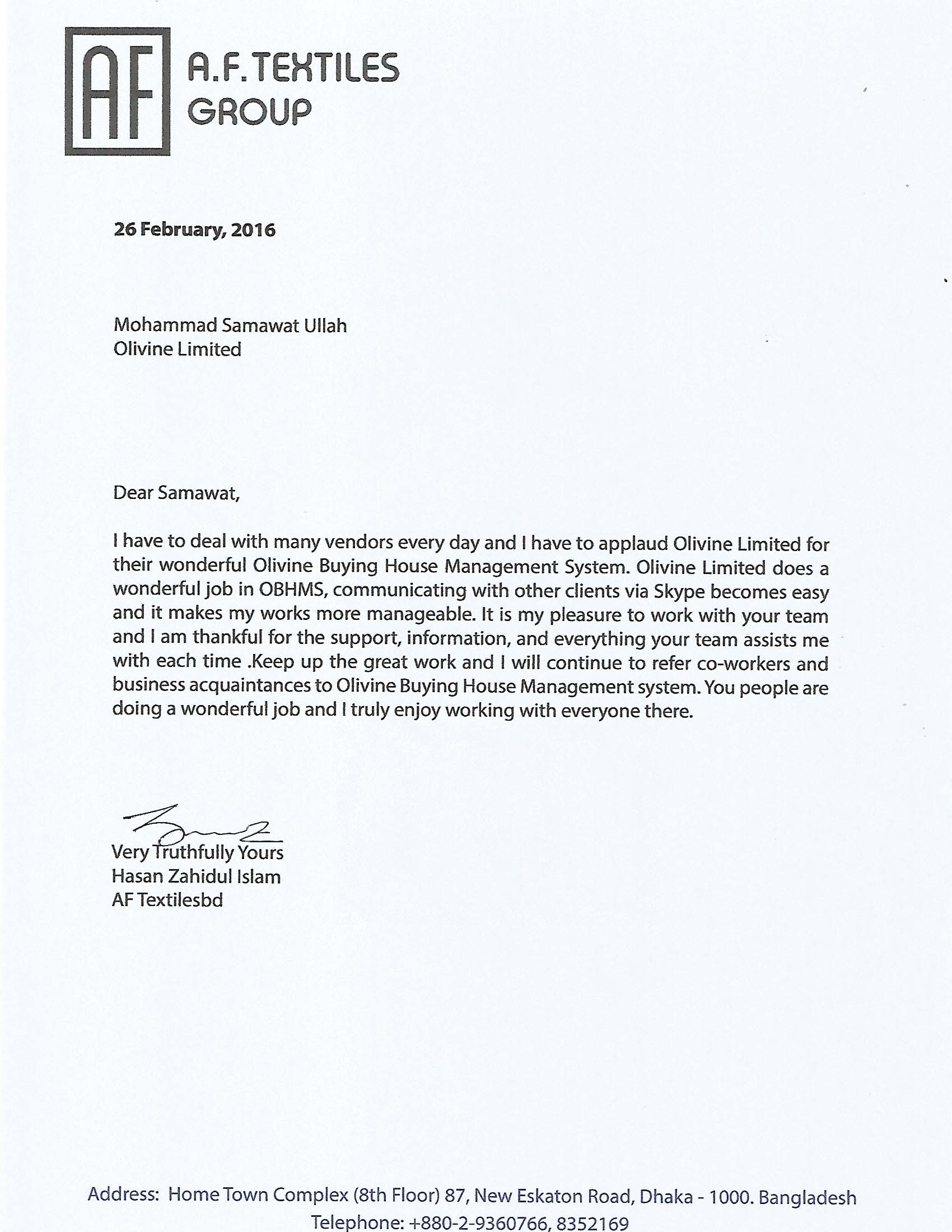 Client testimonial