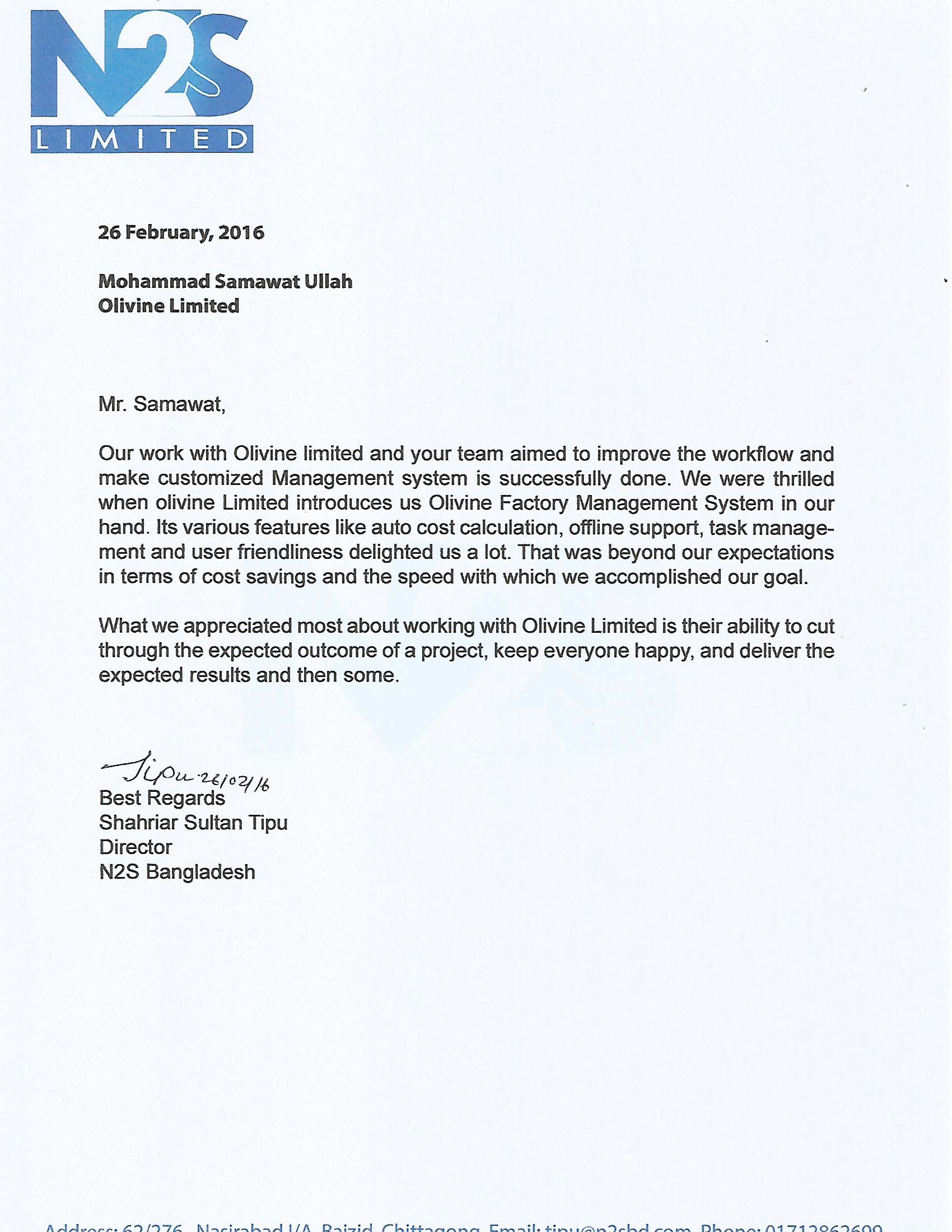 Client testimonial